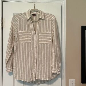Like new Vince Camuto Beige Striped Button Down Shirt. Size S